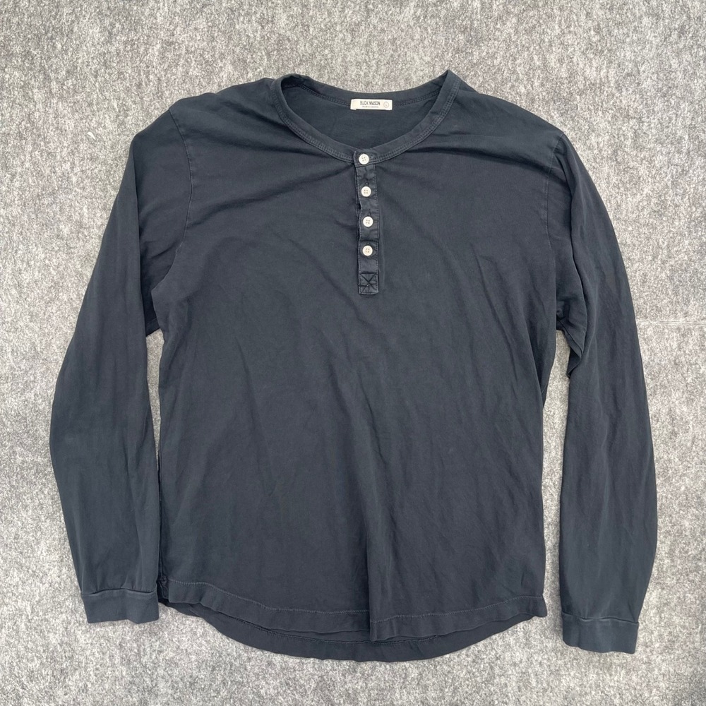 Buck Mason Shirt Mens Large Black Long Sleeve Henley Cotton Made in LA